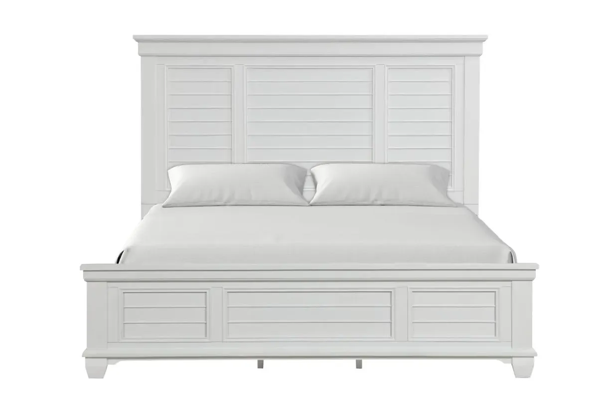 Jamestown Panel Bed, Dresser, Mirror & Nightstand in White, Queen