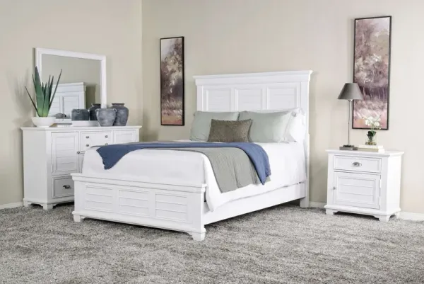 Jamestown Panel Bed, Dresser, Mirror & Nightstand in White, Queen