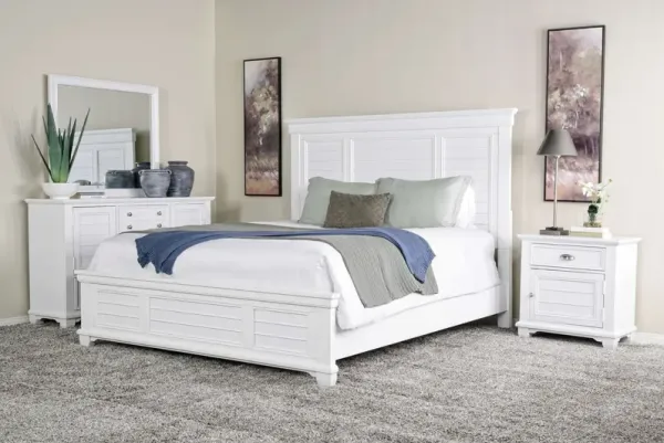Jamestown Panel Bed, Dresser, Mirror & Nightstand in White, CA King
