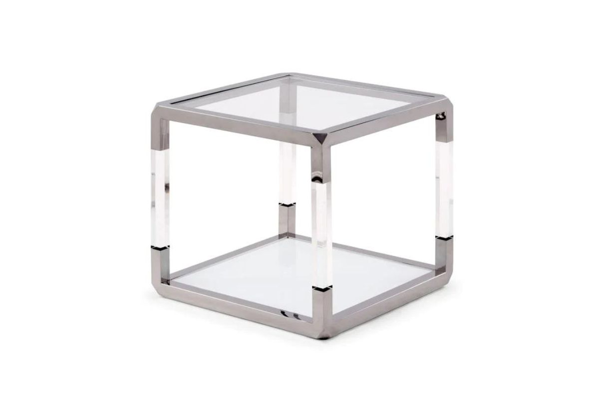 Jasper End Table in Glass/Stainless Steel 