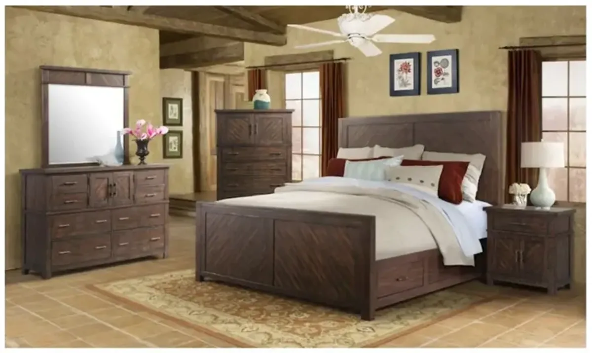 Jax Storage Bed, Dresser, Mirror, Nightstand & Chest in Cherry, Queen