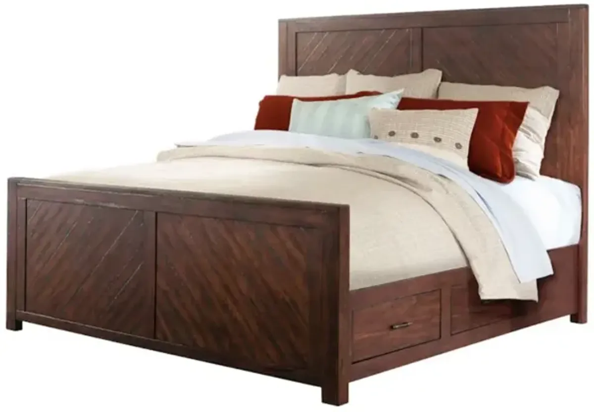 Jax Storage Bed, Dresser, Mirror, Nightstand & Chest in Cherry, Eastern King