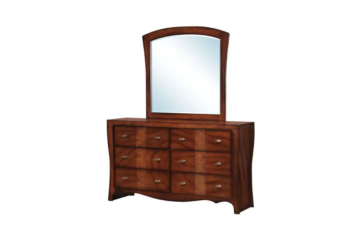 Jenny Panel Bed, Dresser & Mirror in Medium Espresso, Eastern King