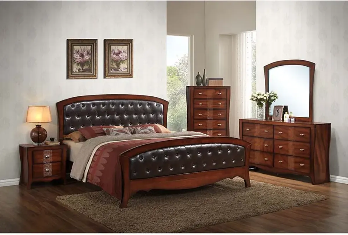 Jenny Panel Bed, Dresser & Mirror in Medium Espresso, Eastern King