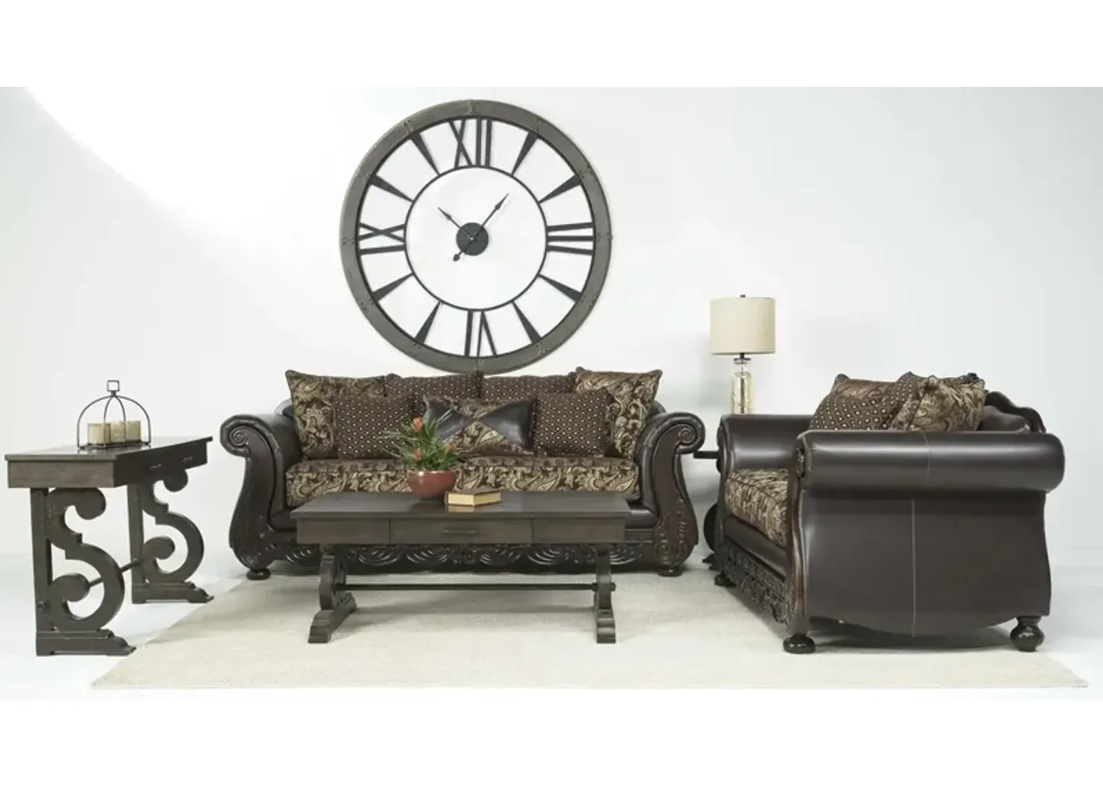 Jupiter Sofa & Loveseat in Gold/Dark Brown, Foam