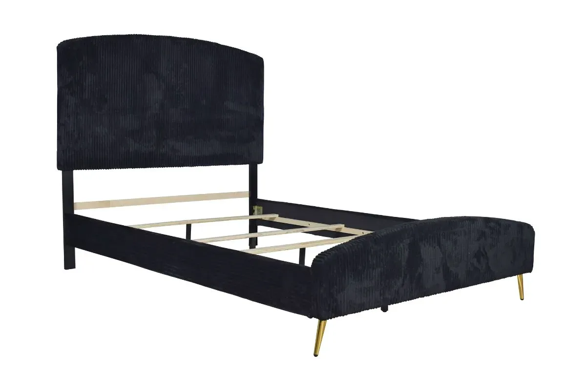 Kailani Upholstered Panel Bed in Black, Queen