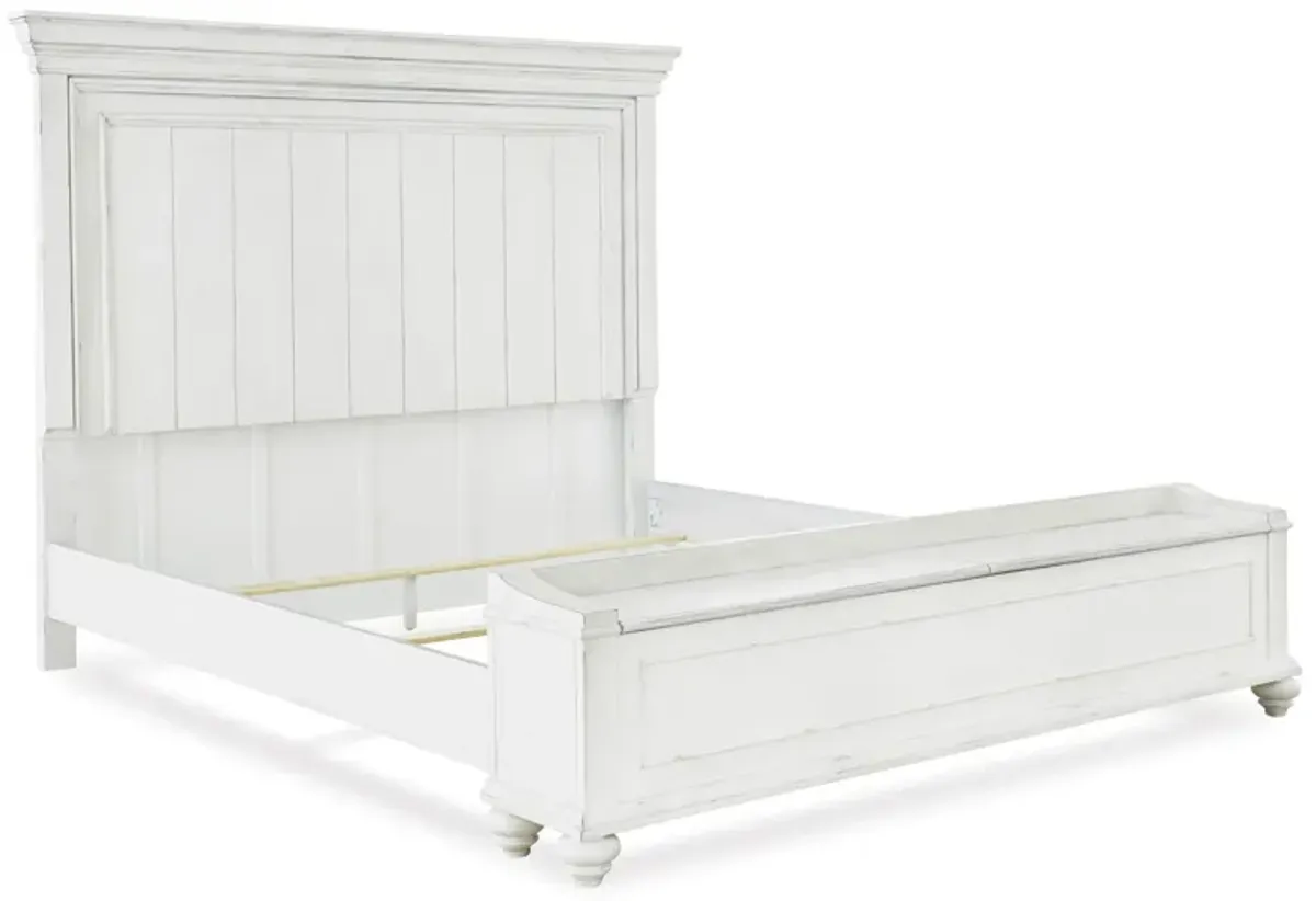 Kanwyn Panel Bed w/ Storage, Dresser, Mirror & Nightstand in White Wash, Eastern King