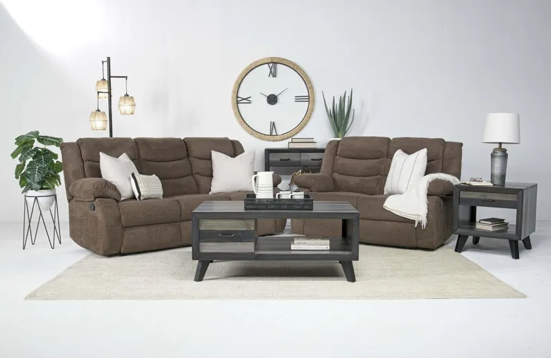 Kelsey Reclining Sofa & Loveseat in Brown