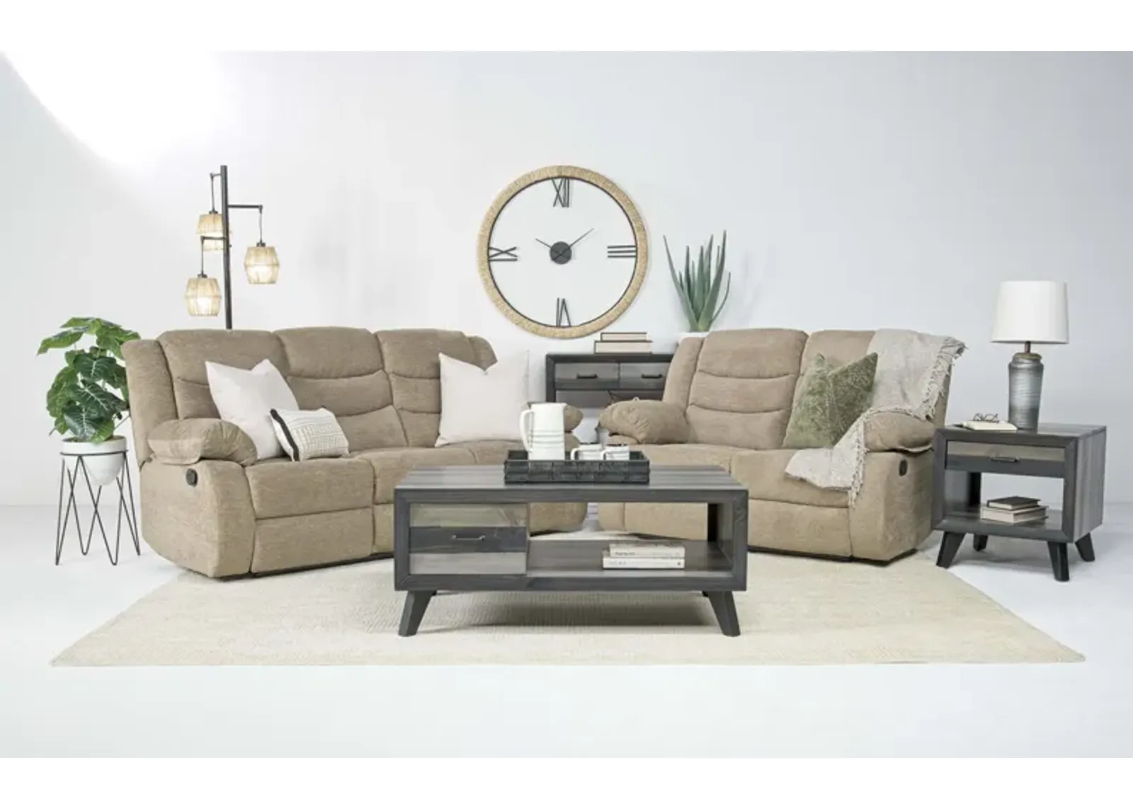 Kelsey Reclining Sofa & Loveseat in Light Brown