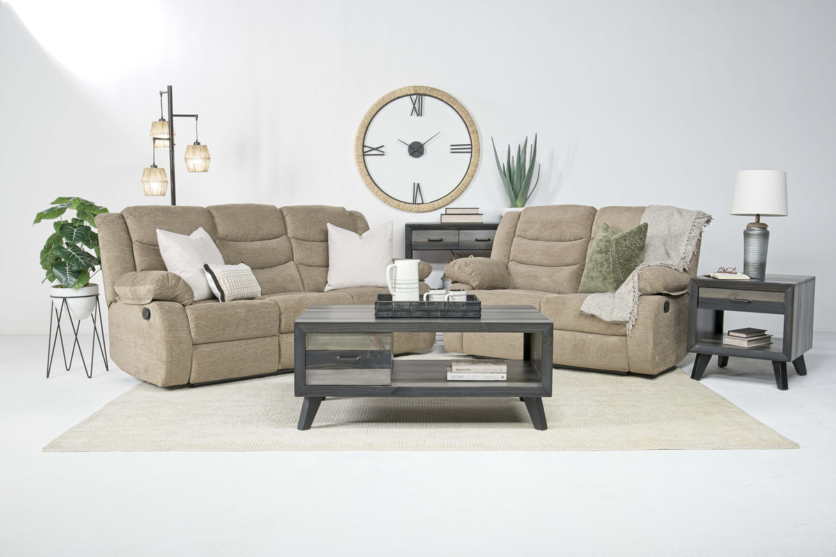 Kelsey Reclining Sofa & Loveseat in Light Brown