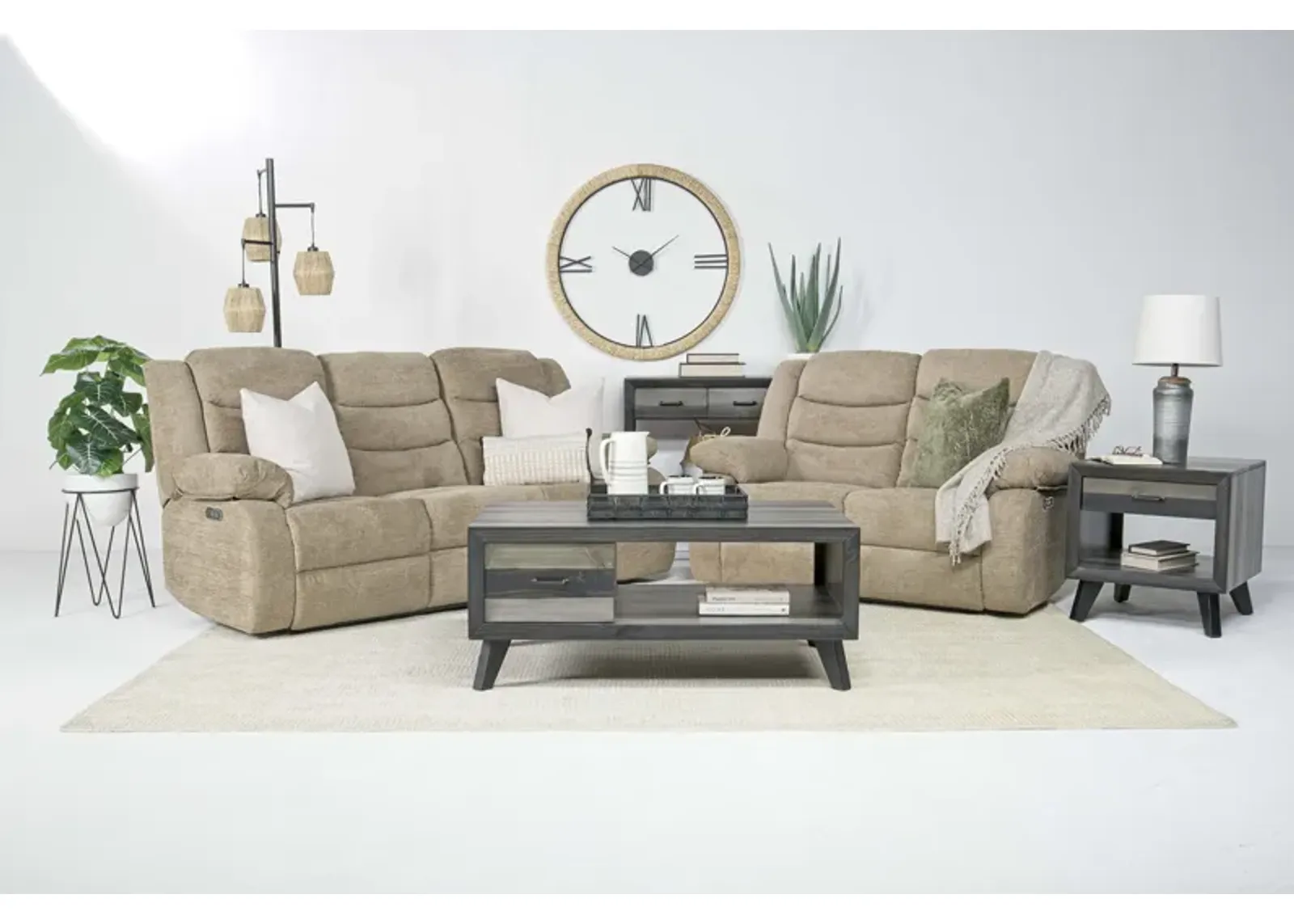 Kelsey Power Sofa & Loveseat in Light Brown