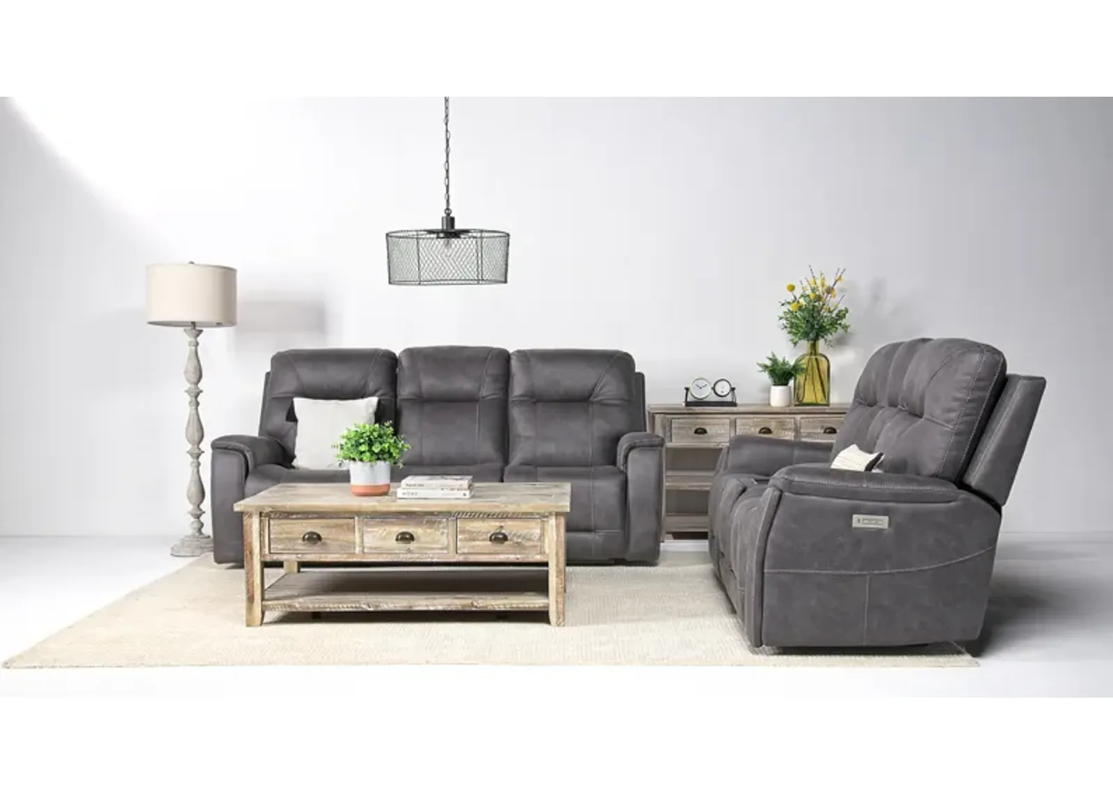 Kingston 3 Power Sofa & Console Loveseat in Steel Gray