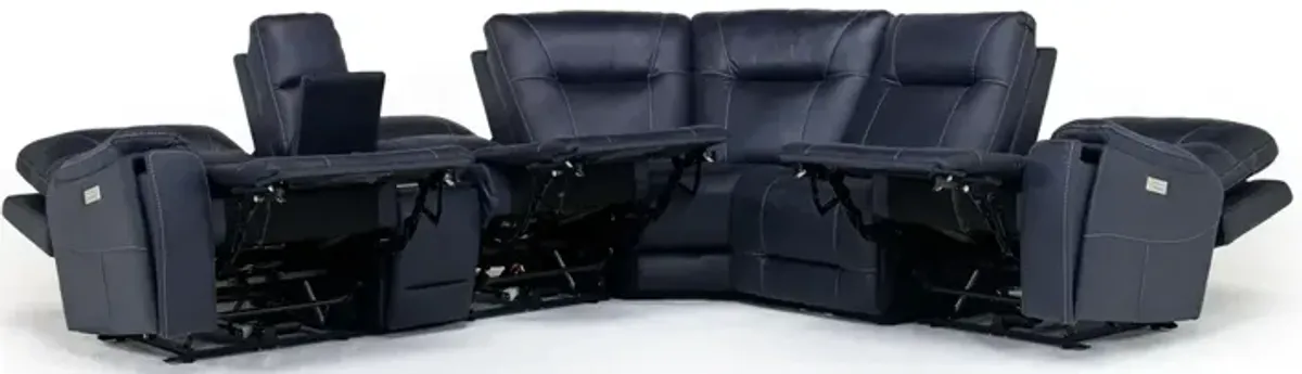 Kingston 6 Piece 3 Power Sectional w/ 3 Power Armless Recliner in Canyon Ocean