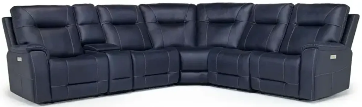 Kingston 6 Piece 3 Power Sectional w/ 3 Power Armless Recliner in Canyon Ocean
