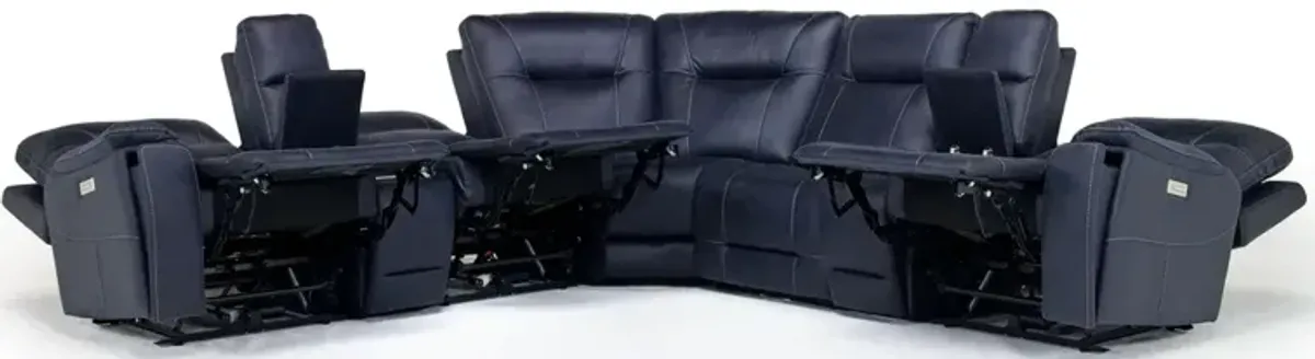 Kingston 7 Piece Sectional w/ 3 Power Armless Recliner & USB in Canyon Ocean