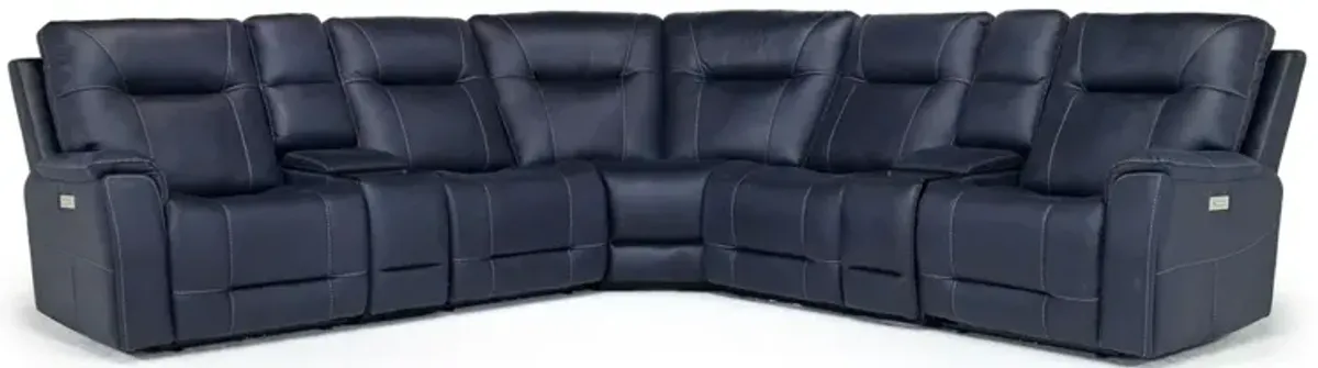 Kingston 7 Piece Sectional w/ 3 Power Armless Recliner & USB in Canyon Ocean