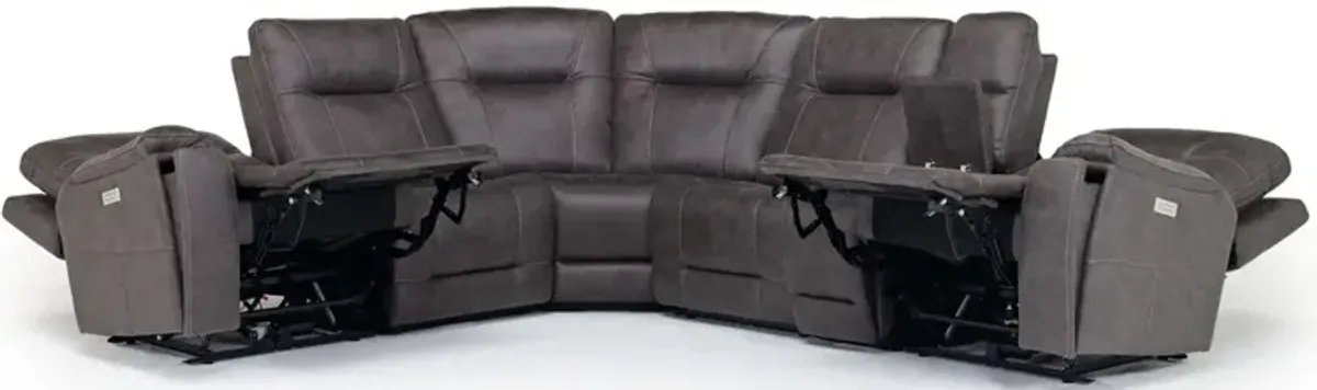 Kingston 6 Piece 3 Power Sectional in Steel Gray