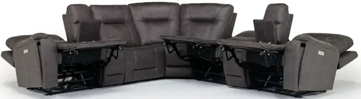 Kingston 7 Piece Sectional w/ 3 Power Armless Recliner & USB in Steel Gray