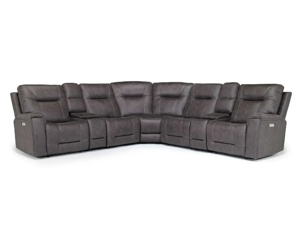 Kingston 7 Piece Sectional w/ 3 Power Armless Recliner & USB in Steel Gray