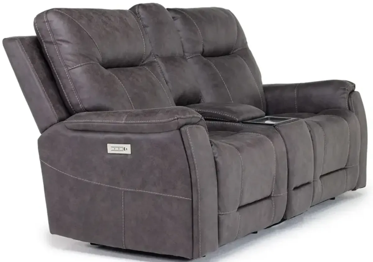 Kingston 3 Power Theater Console Loveseat in Steel Gray