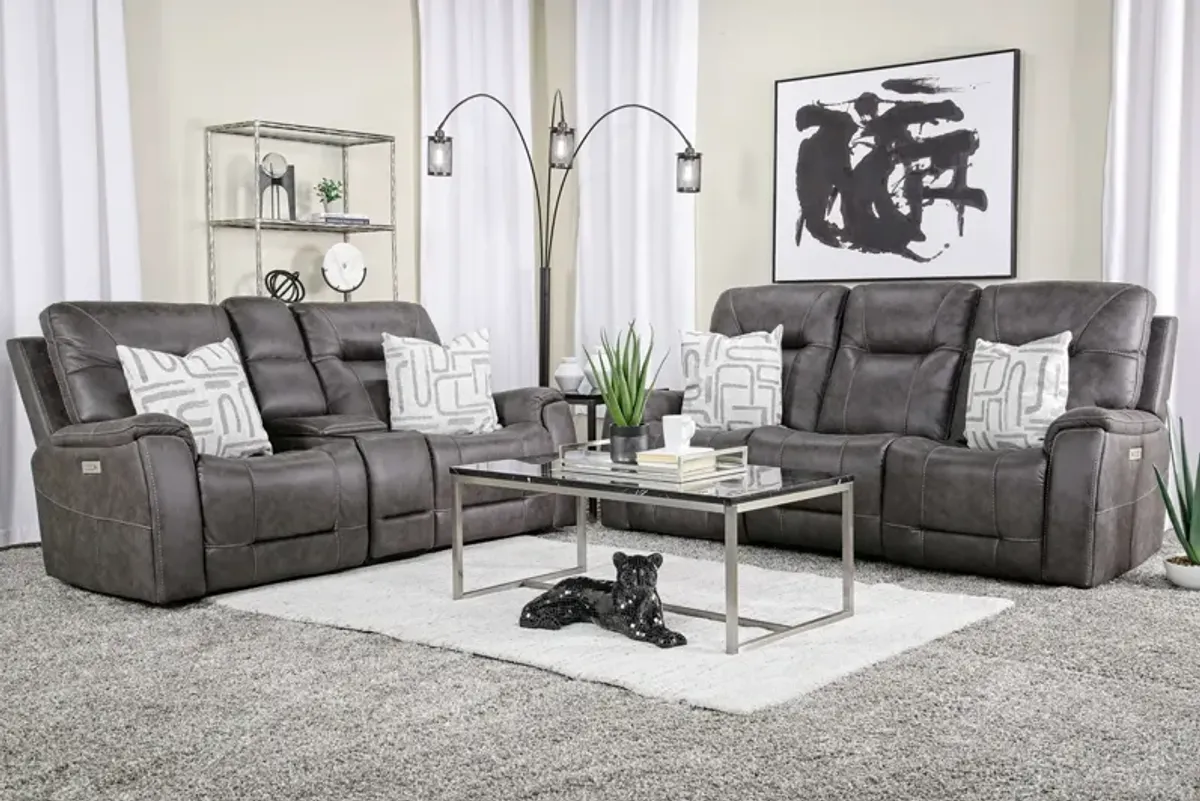 Kingston 3 Power Sofa & Theater Console Loveseat in Steel Gray