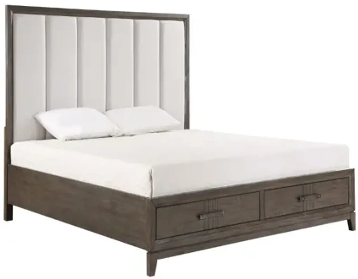 Landon Upholstered Panel Bed in Walnut, Queen