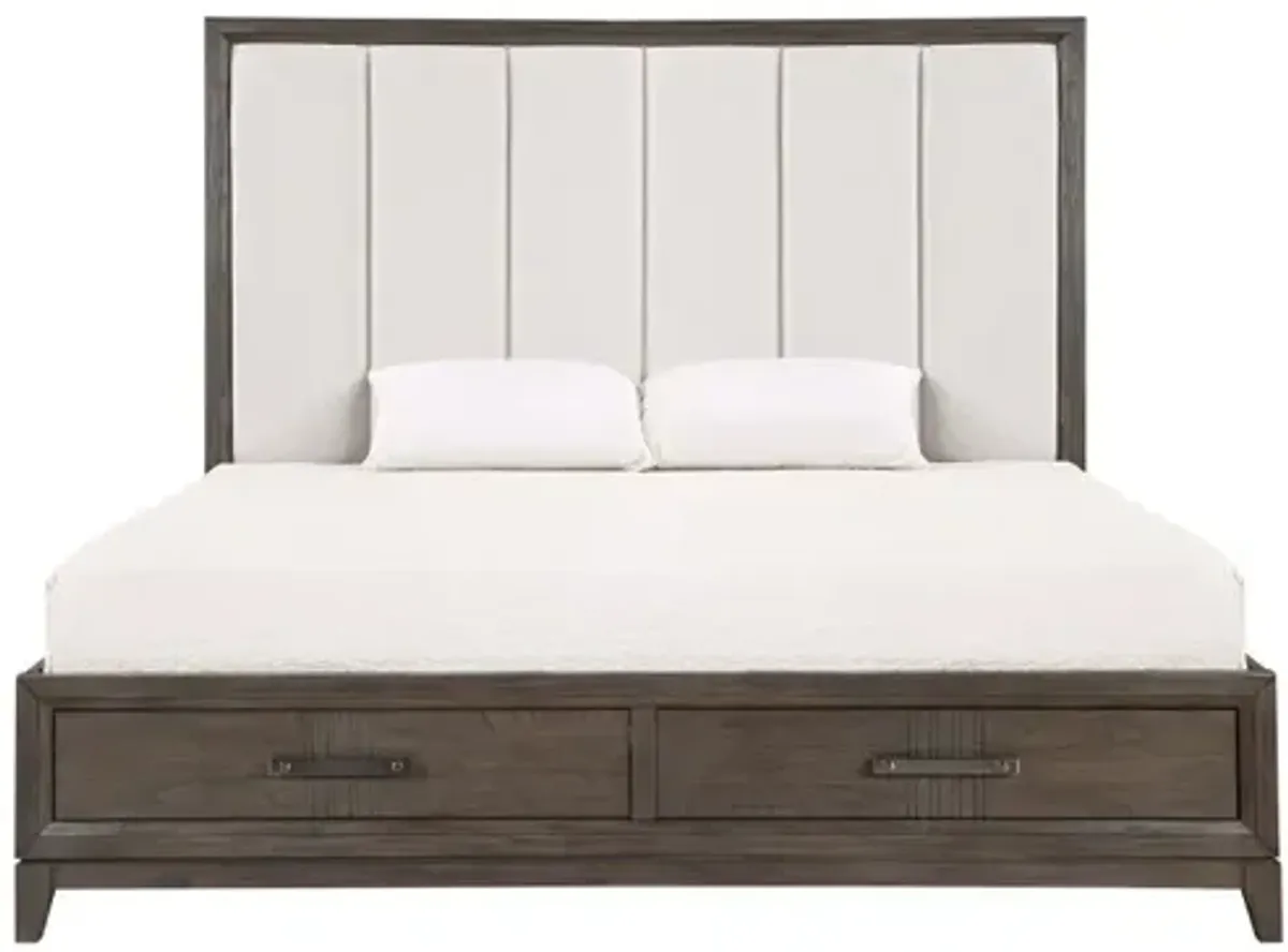 Landon Upholstered Panel Bed w/ Storage in Walnut, Eastern King