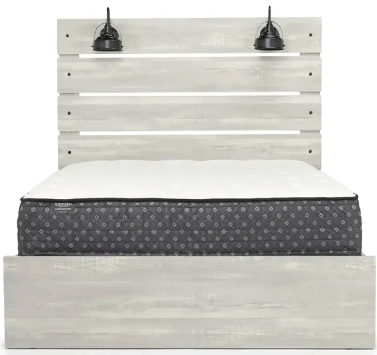 Dallas Panel Bed w/ Lights in Whtie Wash, Queen