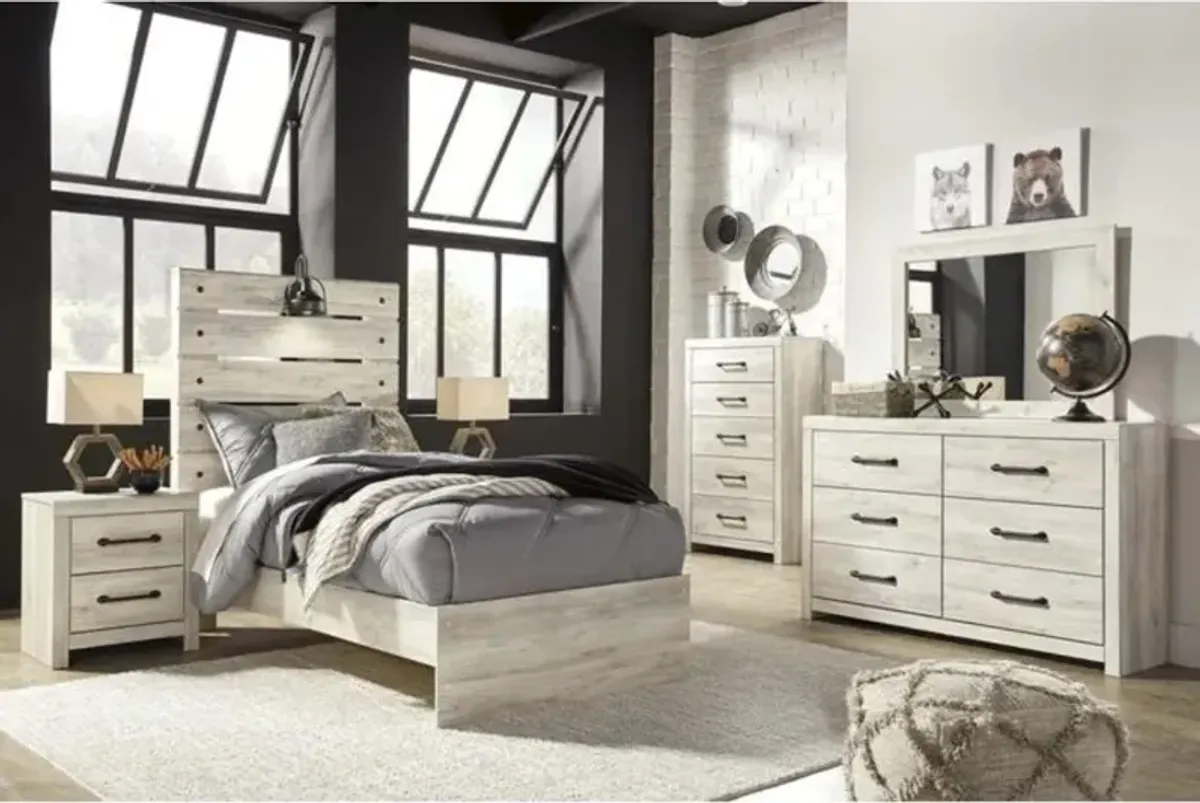 Dallas Panel Bed w/ Lights in White Wash, Twin