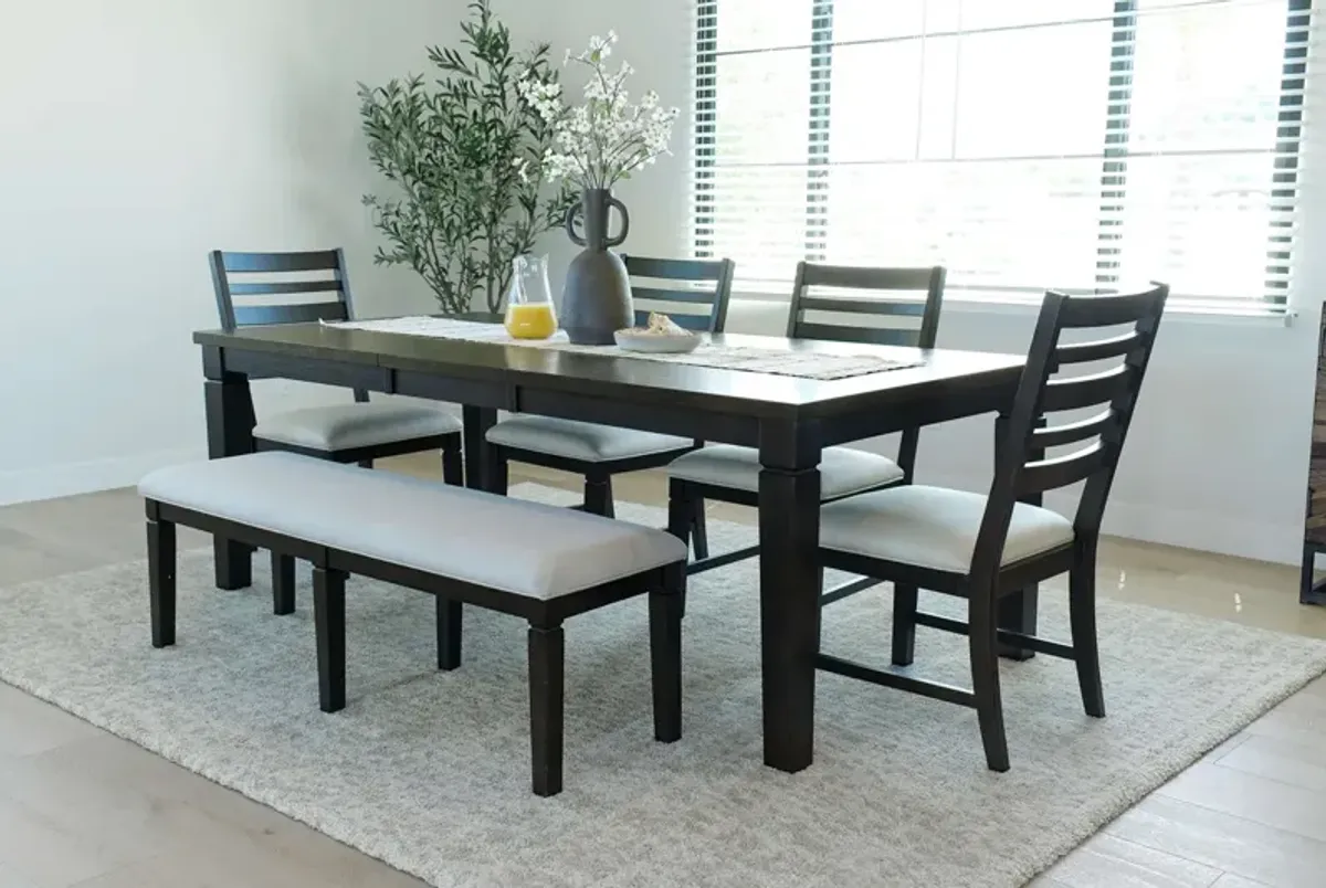 Lincoln Dining Table, 4 Chairs & Bench in Dark Espresso