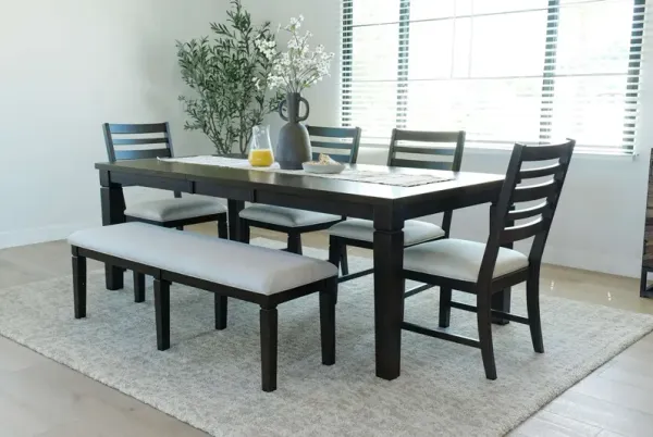 Lincoln Dining Table, 4 Chairs & Bench in Dark Espresso