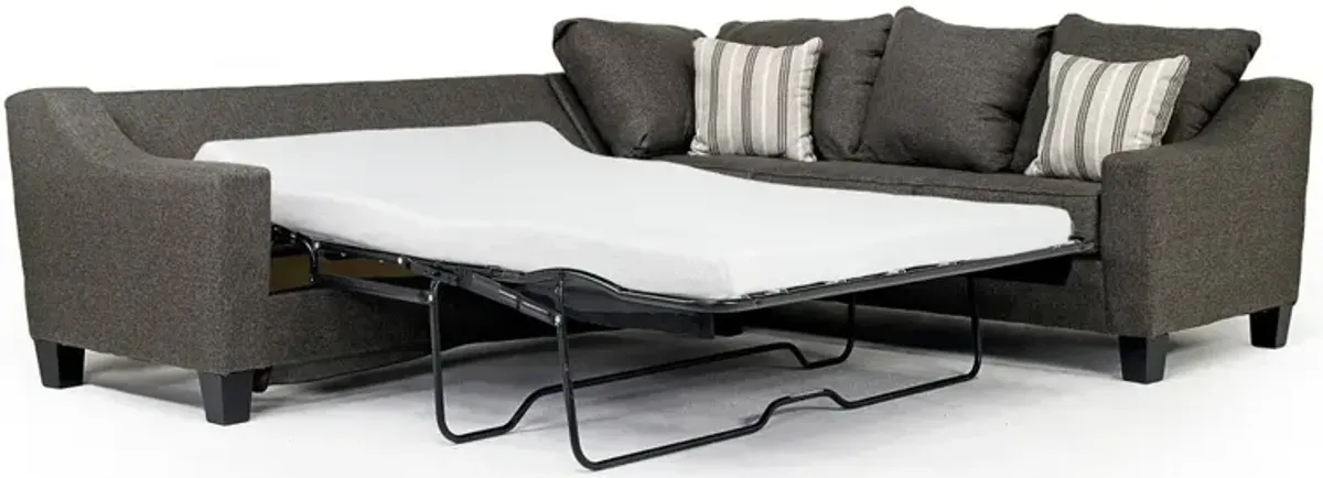 Lucy Tux Queen Sleeper Sectional w/ Mattress in Splash Charcoal, Left Facing