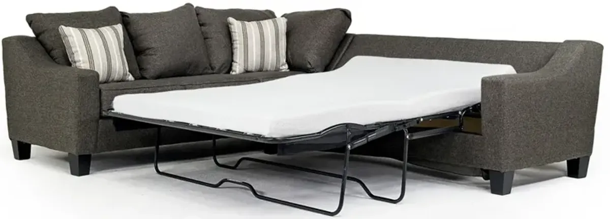 Lucy Tux Queen Sleeper Sectional w/ Mattress in Splash Charcoal, Right Facing