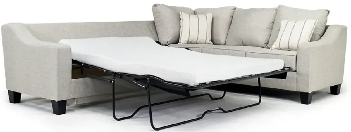 Lucy Tux Queen Sleeper Sectional w/ Mattress in Splash Linen, Left Facing