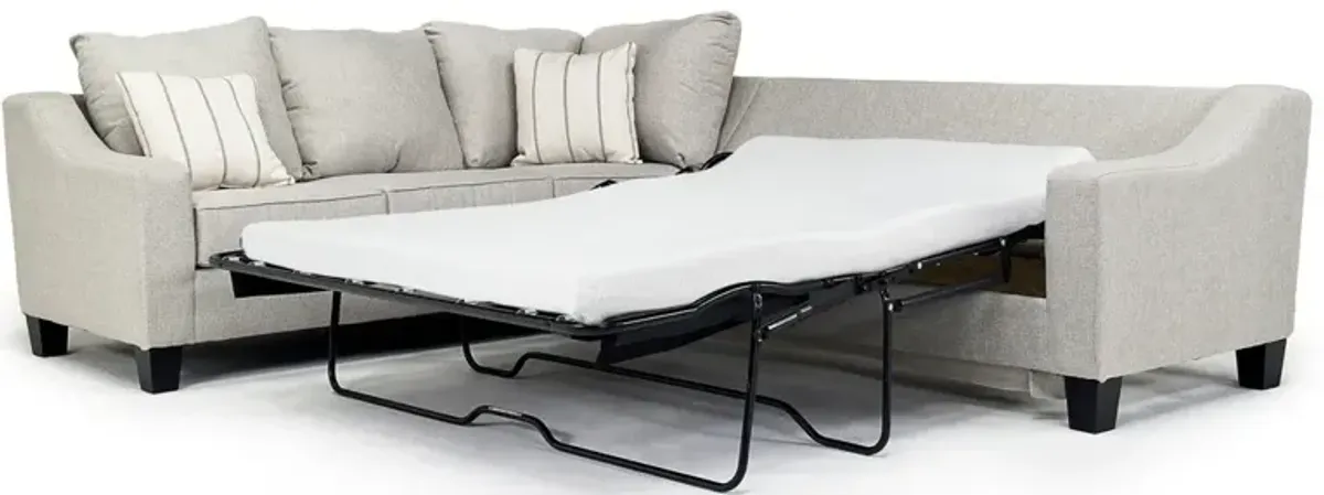 Lucy Tux Queen Sleeper Sectional w/ Mattress in Splash Linen, Right Facing