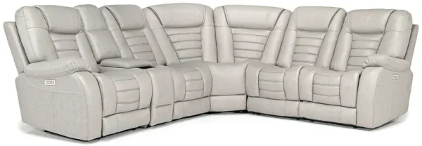 Malibu 6 Piece 3 Power Sectional w/ Wireless Charger in Platinum Leather