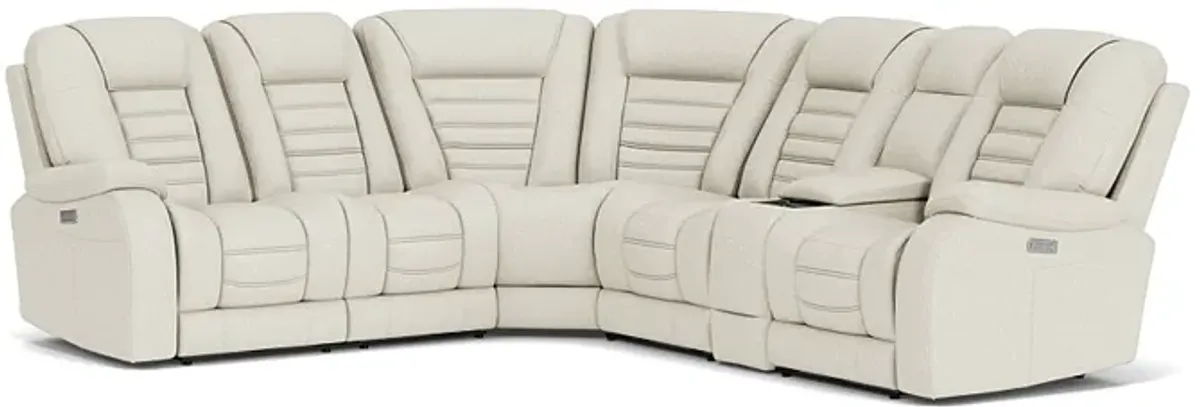 Malibu 6 Piece 3 Power Sectional w/ 3 Power Armless Recliner & Wireless Charger in Platinum Leather