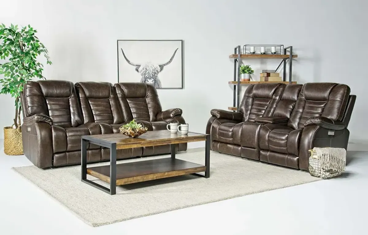 Malibu 3 Power Sofa & Console Loveseat w/ USB Charger in Chocolate Leather