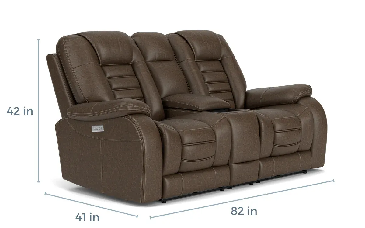 Malibu 3 Power Sofa & Console Loveseat w/ Wireless Charger in Chocolate Leather