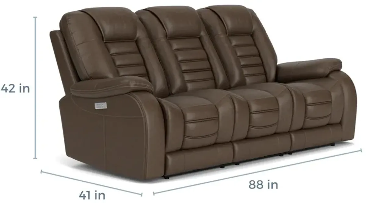 Malibu 3 Power Sofa & Console Loveseat w/ Wireless Charger in Chocolate Leather