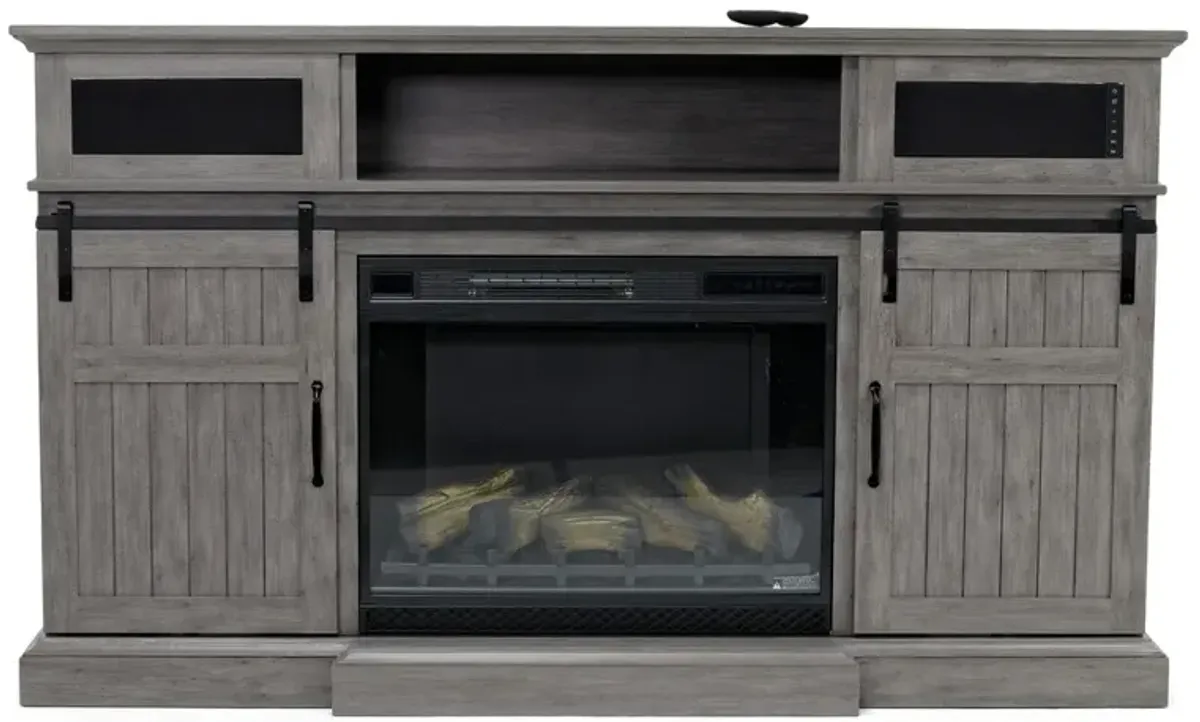 Manning Bluetooth Console w/ Fireplace Insert in Gray, 68 Inch