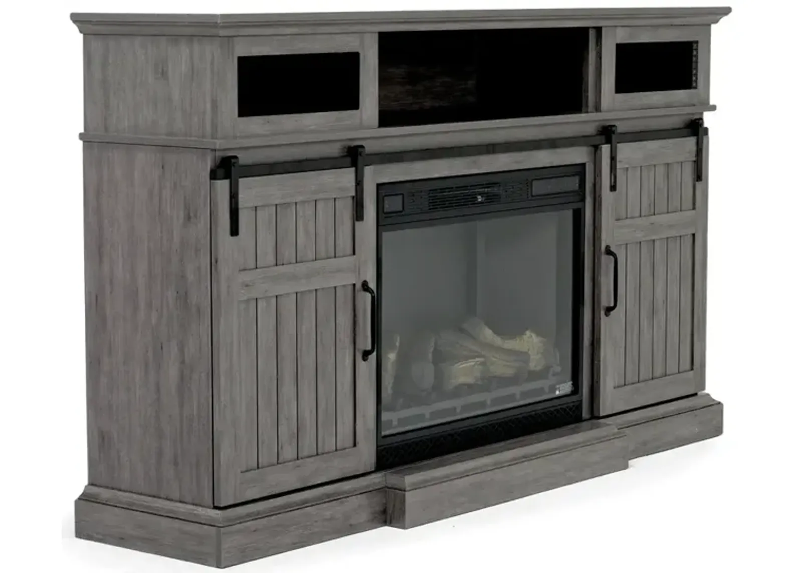 Manning Bluetooth Console w/ Fireplace Insert in Gray, 68 Inch