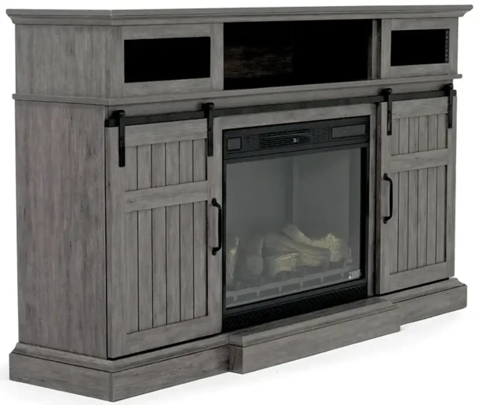 Manning Bluetooth Console w/ Fireplace Insert in Gray, 68 Inch