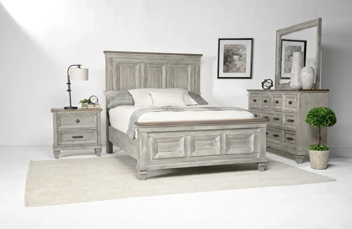 Mariana Panel Bed, Dresser & Mirror in Vintage Creme, Queen