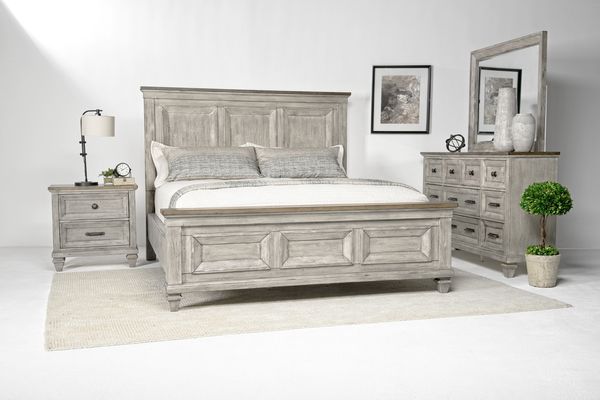 Mariana Panel Bed, Dresser & Mirror in Vintage Creme, CA King