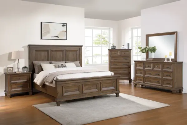Mariana Panel Bed, Dresser, Mirror & Nightstand in Vintage Mocha, Queen