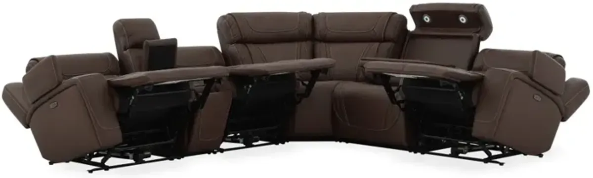 Max 6 Piece 2 Power Sectional w/ 2 Power Armless Recliner in Aline Timber Leather