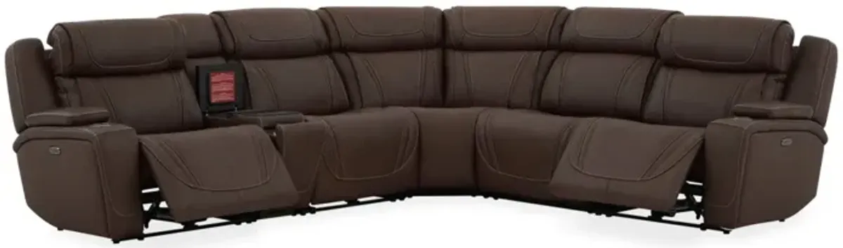 Max 6 Piece 2 Power Sectional w/ Cooler in Aline Timber Leather