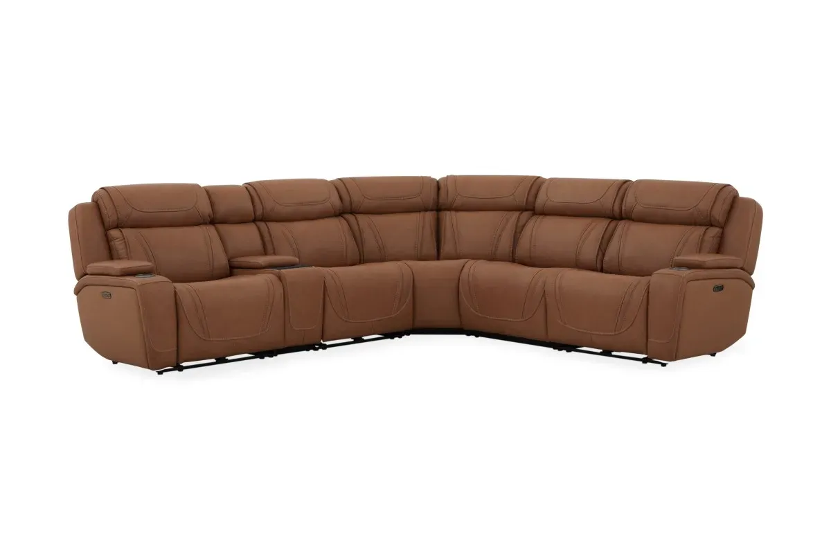 Max 6 Piece 2 Power Sectional in Aline Butternut Leather