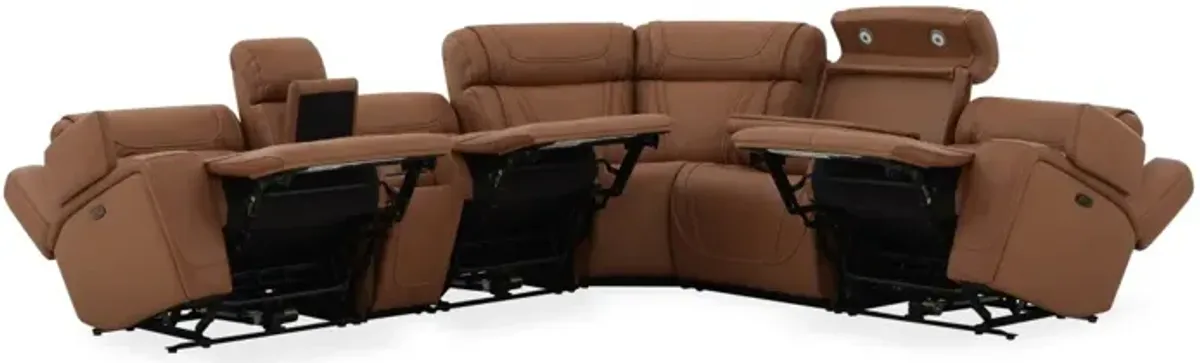 Max 6 Piece 2 Power Sectional w/ 2 Power Armless Recliner in Aline Butternut  Leather